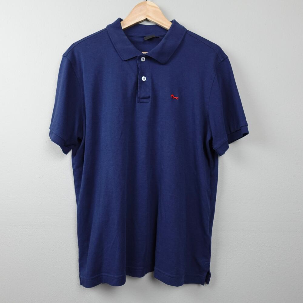 Arturo Calle Polo Shirt Sz L Navy Blue Red Squirrel‎ Short Sleeve Knit T0p